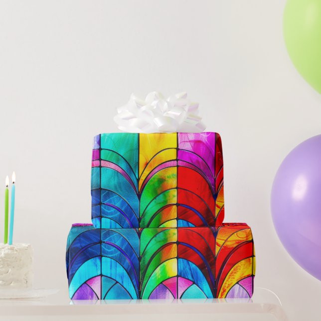 Elegant Rainbow Stained Glass Pattern Wrapping Paper (Party Gifts)