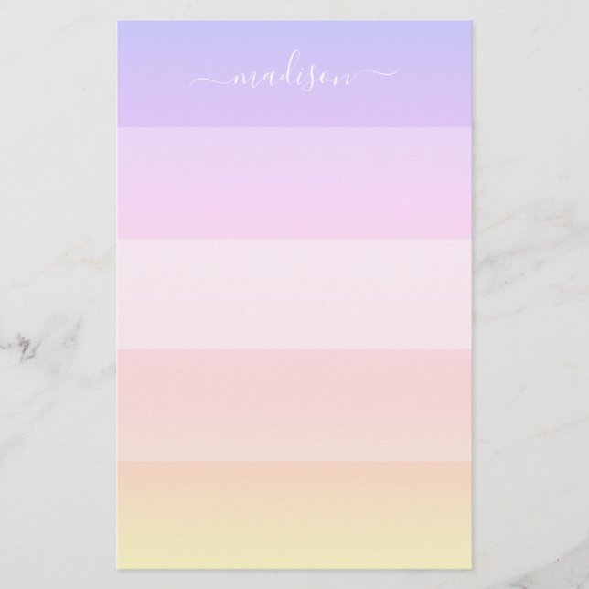 Elegant rainbow striped name  stationery (Front)