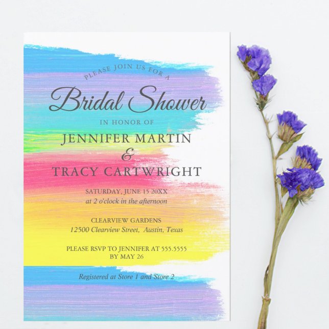 Elegant Rainbow Two Brides Lesbian Bridal Shower Invitation (Creator Uploaded)