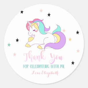 Elegant Rainbow  Unicorn, Stars Classic Round Sticker