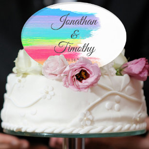 Elegant Rainbow Watercolor Custom LGBTQ Wedding Cake Pick
