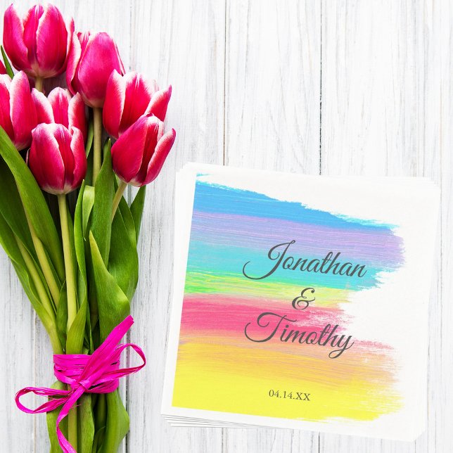 Elegant Rainbow Watercolor Modern LGBTQ Wedding Napkin (Creator Uploaded)