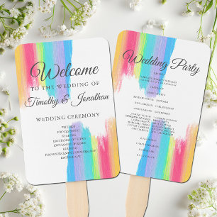 Elegant Rainbow Wedding Ceremony Program Hand Fan