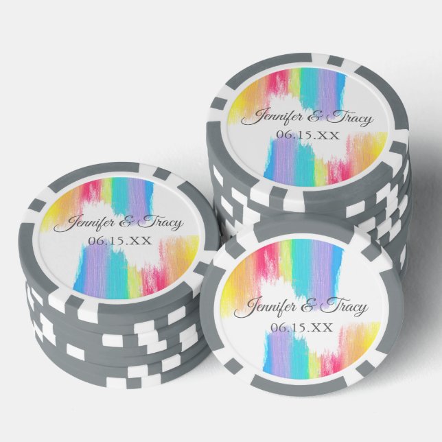Elegant Rainbow Wedding Personalised Poker Chips (Stack)