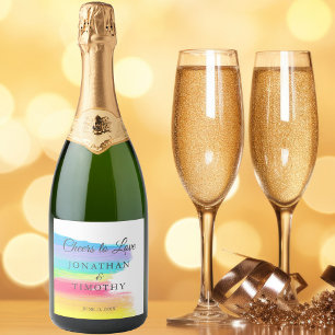 Elegant Rainbow Wedding Personalised Sparkling Wine Label