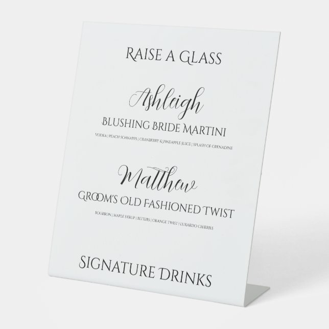 Elegant Raise a Glass Wedding Drinks Sign (Front)