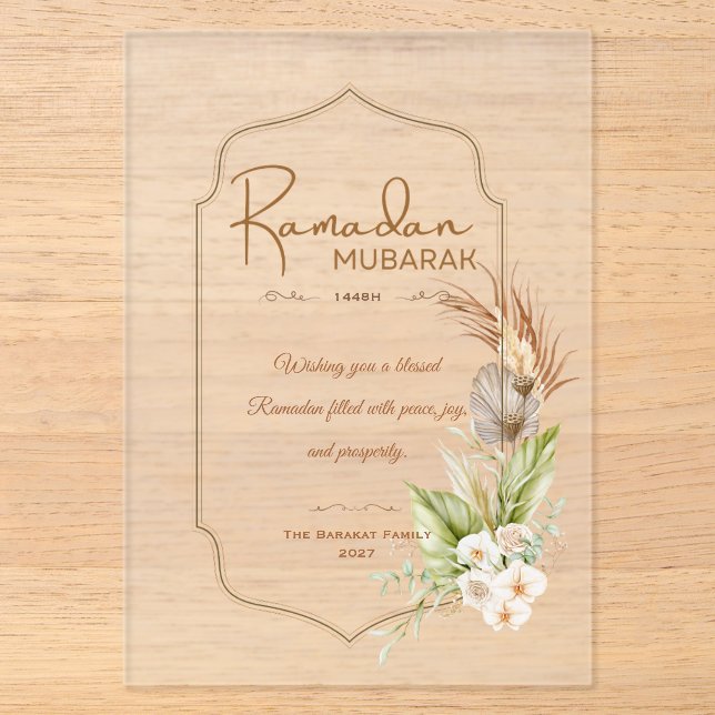 Elegant Ramadan Mubarak Frosted Greeting Card Acrylic Invitations (Front)