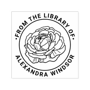 Elegant Ranunculus Bloom Library Book Name Self-inking Stamp