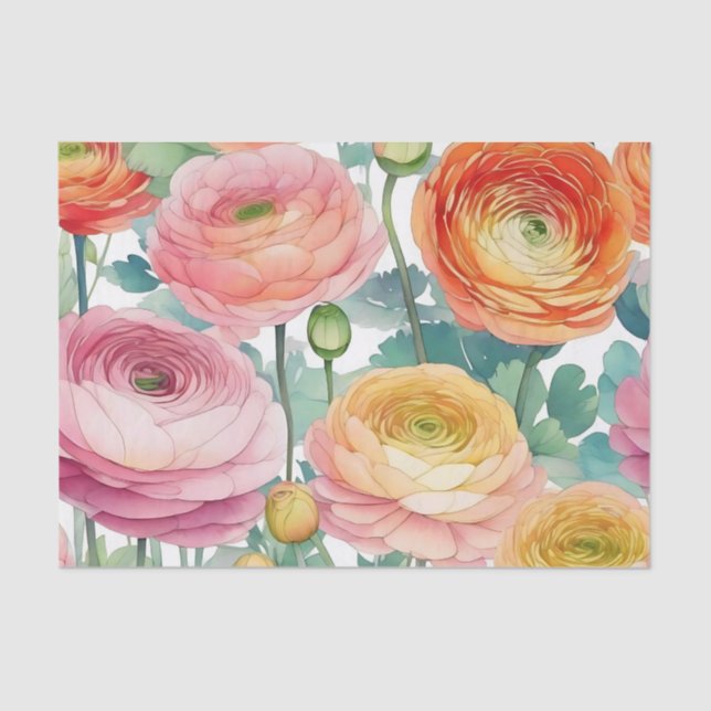 Elegant Ranunculus Floral in Soft Hues Tissue Paper (Front)