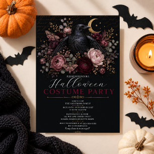 Elegant Raven Floral Halloween Gothic Romantic Invitation