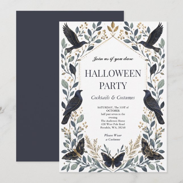 Elegant Raven Halloween Party  Invitation (Front/Back)