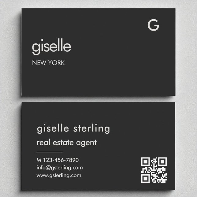 Elegant Real Estate Agent Black QR Code Monogram  Business Card (Creator Uploaded)