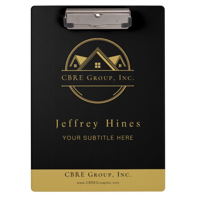 Elegant Real Estate Black and gold custom logo  Clipboard (Front)