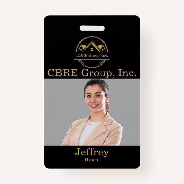 Elegant Real Estate Black and gold custom logo  ID Badge (Front)