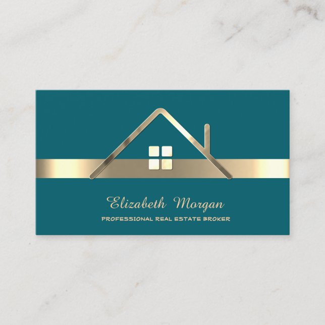 Elegant Real Estate Broker House Roof Green Business Card (Front)