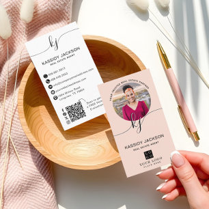 Elegant Real Estate Broker Script Monogram Photo Business Card