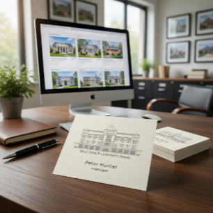 Elegant Real Estate Building Sketch Square Business Card