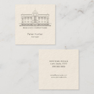 Elegant Real Estate Building Sketch Square  Business Card