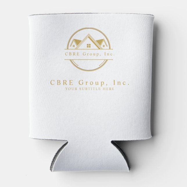 Elegant Real Estate white and gold custom logo Can Can Cooler (Front)