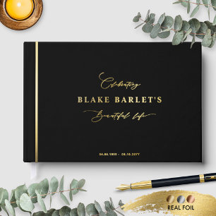 Elegant Real Foil, Black Funeral/ Life Celebration Guest Book
