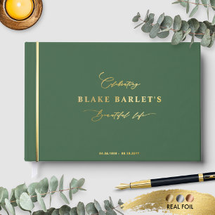 Elegant Real Foil, Green Funeral/ Life Celebration Guest Book