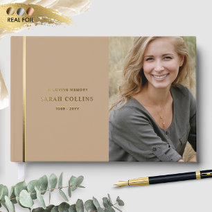 Elegant Real Foil, In Loving Memory Beige Funeral Guest Book