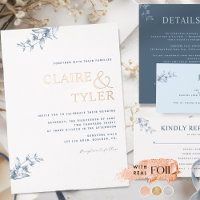 Elegant Real Foil Modern Blue Typography Wedding