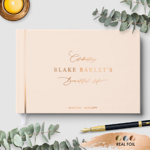 Elegant Real Foil, Peach Funeral/ Life Celebration Guest Book