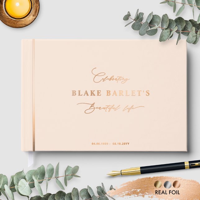 Elegant Real Foil, Peach Funeral/ Life Celebration Guest Book (Creator Uploaded)