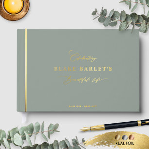 Elegant Real Foil, Sage Funeral/ Life Celebration Guest Book