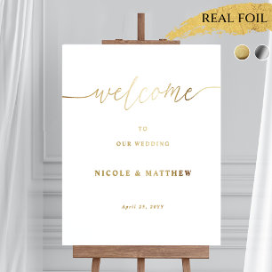 Elegant Real Foil Wedding Welcome Vertical Sign