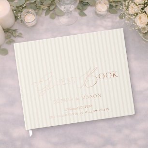 Elegant Real Gold Foil Beige Stripe Wedding Guest Book