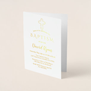 Elegant Real Gold Foil Boy Baptism Invitation