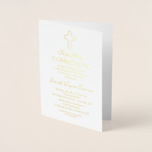 Elegant Real Gold Foil Boy First Holy Communion Card