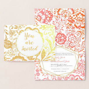 Elegant Real Gold Foil Floral Wedding Invitation
