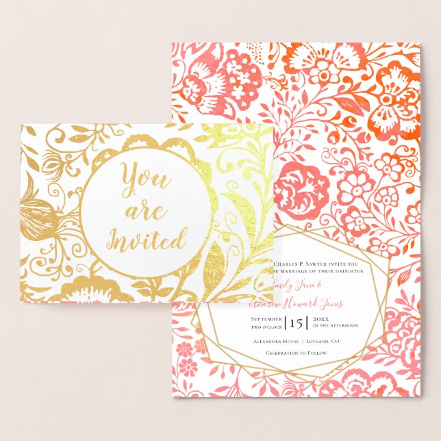Elegant Real Gold Foil Floral Wedding Invitation (Display)