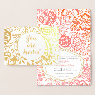 Elegant Real Gold Foil Floral Wedding Invitations