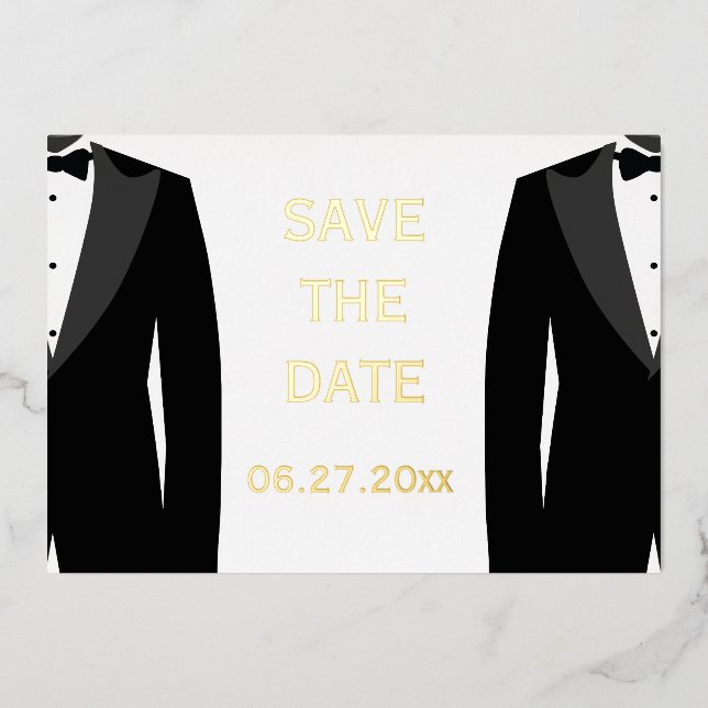 Elegant Real Gold Foil Gay Wedding Save The Date (Front)