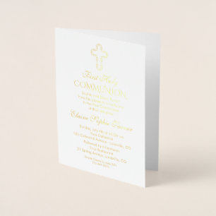 Elegant Real Gold Foil Girl First Holy Communion Card