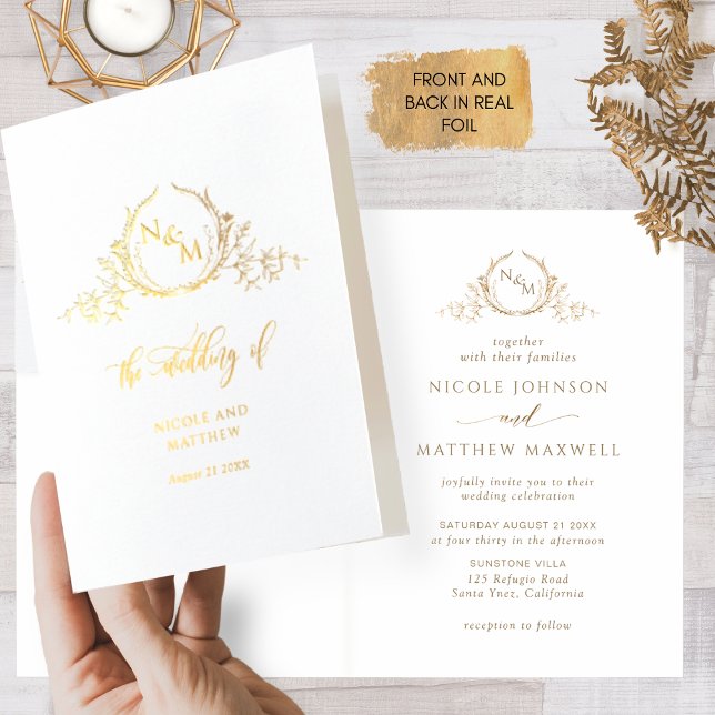 Elegant Real Gold Foil Monogram, Folded Wedding Fo Foil Card (Creator Uploaded)