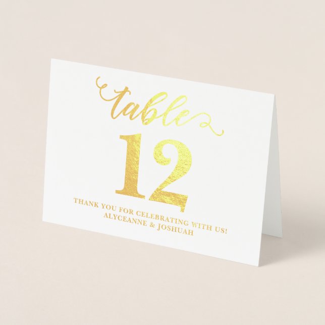 Elegant Real Gold Foil Wedding Table Numbers Large (Front)
