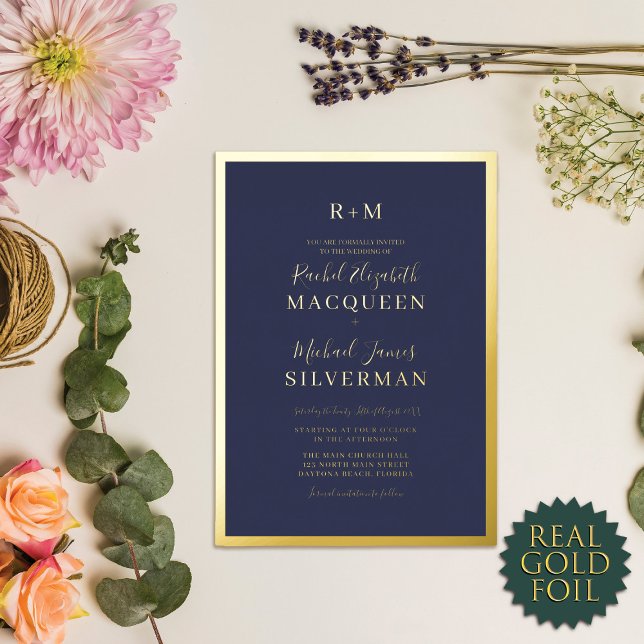 Elegant Real Gold Thick Border Navy Blue Wedding (Creator Uploaded)