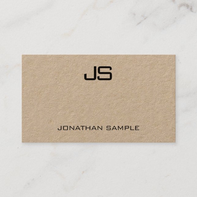 Elegant Real Kraft Paper Modern Monogrammed Business Card (Front)