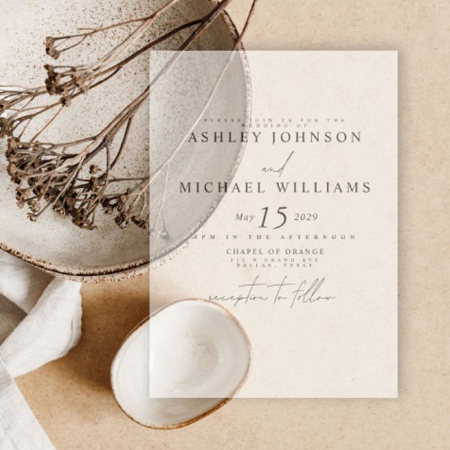Elegant Real Vellum Overlay Modern Script Wedding Invitations (Creator Uploaded)