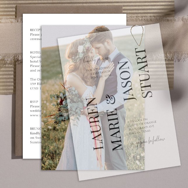 Elegant Real Vellum Overlay Simple Photo Wedding Invitation (Creator Uploaded)