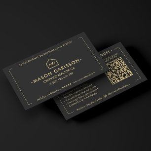 Elegant Realtor Mortgage Real Estate Broker Black Business Card