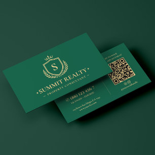 Elegant Realtor Property Consultant Shield Green  Business Card