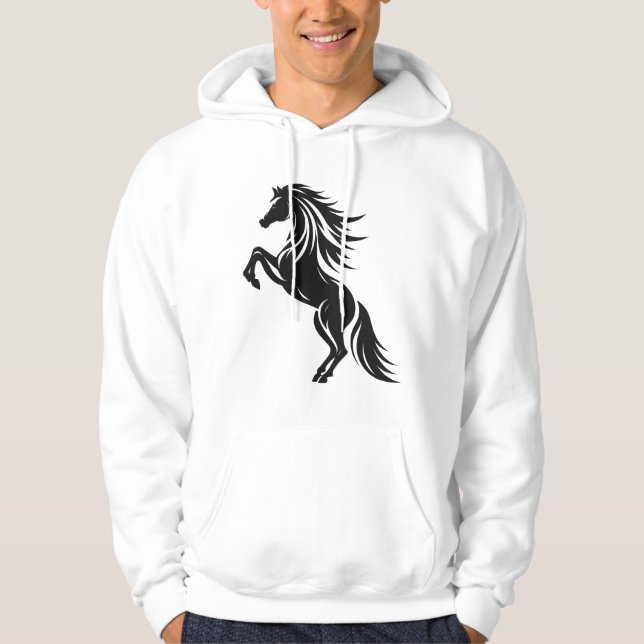Elegant Rearing Horse Silhouette Design Hoodie (Front)