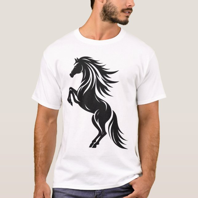 Elegant Rearing Horse Silhouette Design T-Shirt (Front)