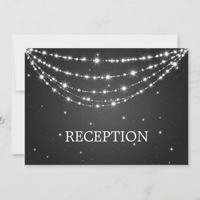 Elegant Reception Sparkling Chain Black Invitation (Front)